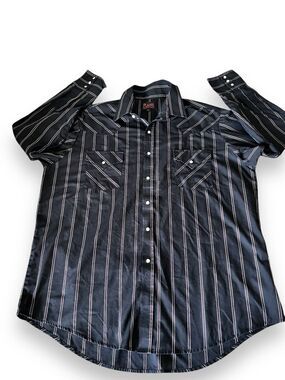 Plains Western Wear Men's Long Sleeve Striped Shirt XL Pockets Pearl Snap